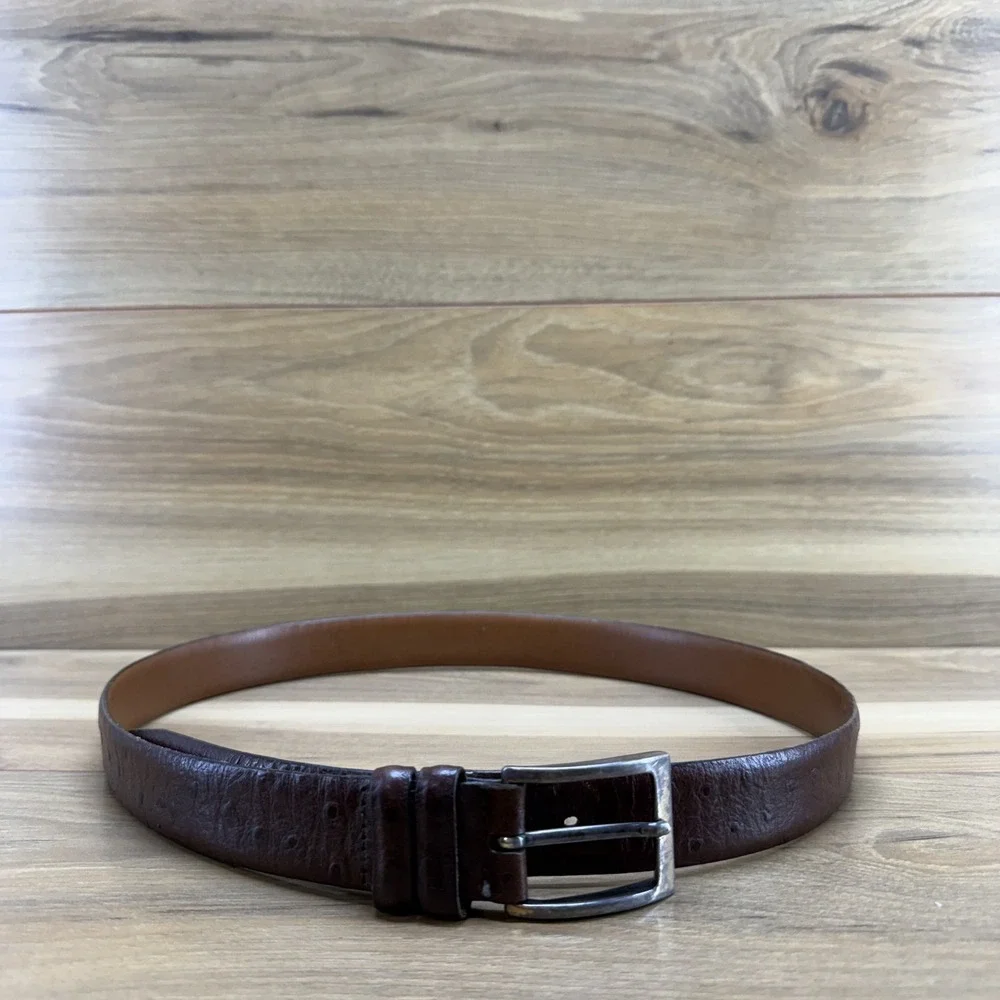 Trafalgar Mens Belt Size 34/85 Ostrich Brown Leather Dress Belt USA Made